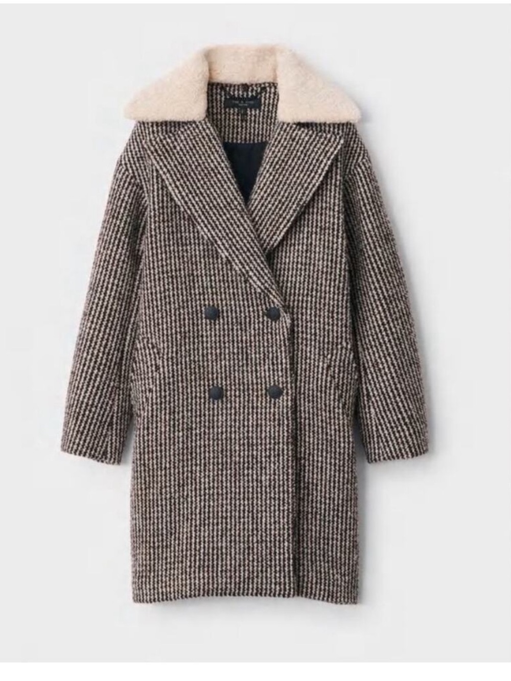 New Rag and Bone Mina Cocoon Plaid Coat with removable Sherpa collar